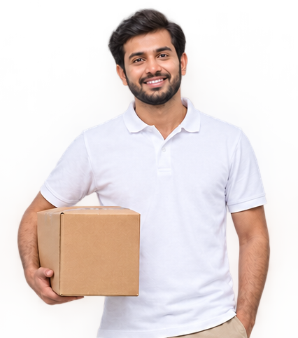 Delivery rider holding a parcel